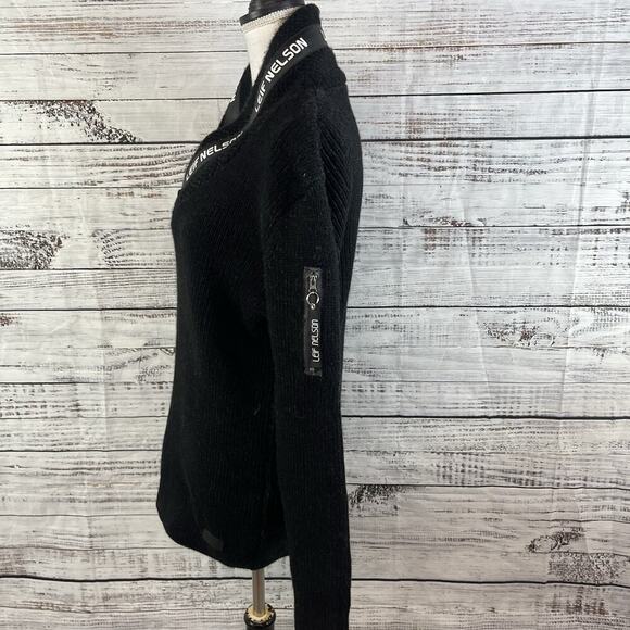 Leif Nelson Mens Pullover Sweater size Large Black Zipper Pockets Name Logo - Picture 7 of 10